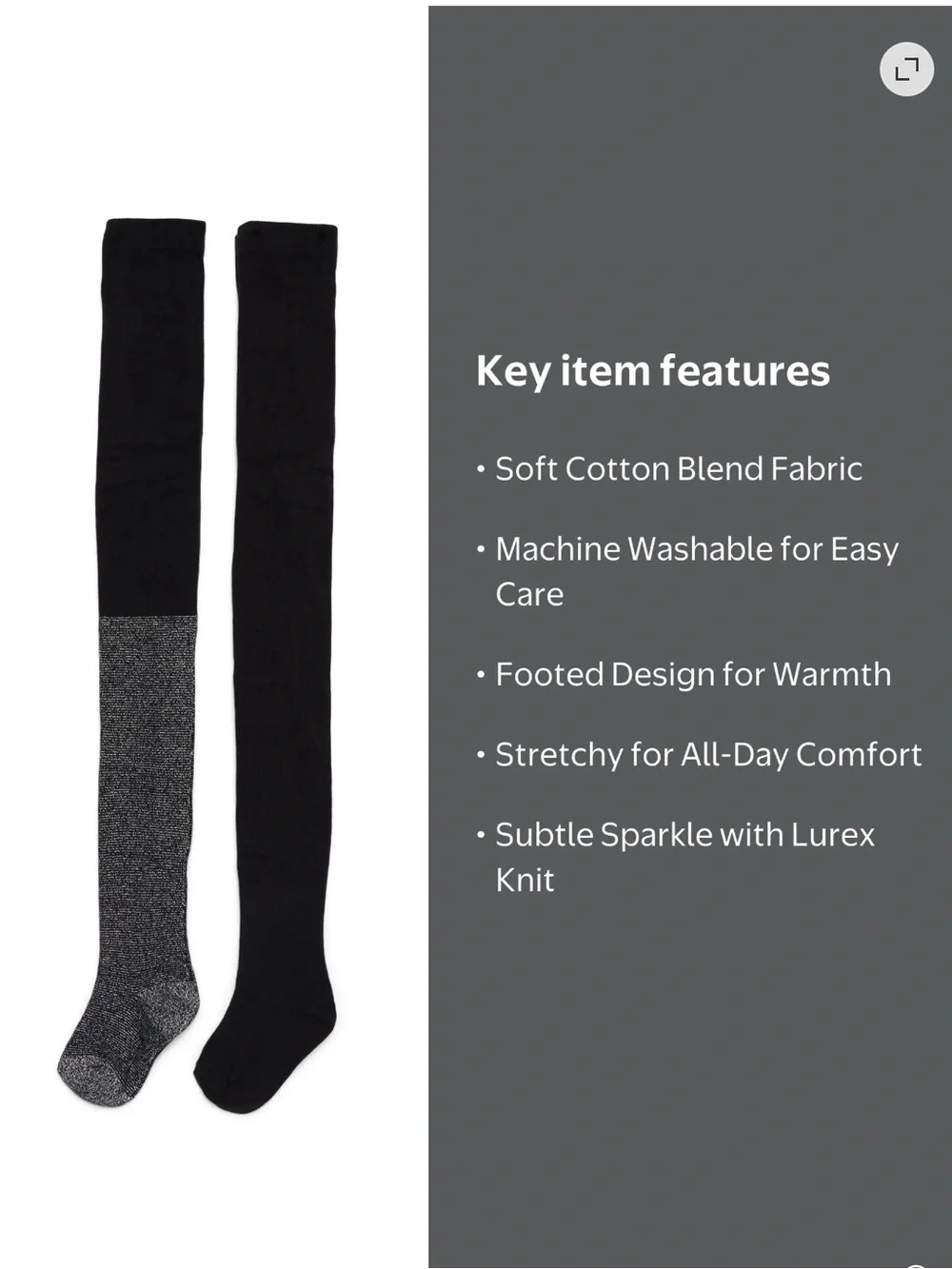 Wonder Nation Girls Heavyweight Footed Tights (4 Pair) Black Sparkle M 7-10